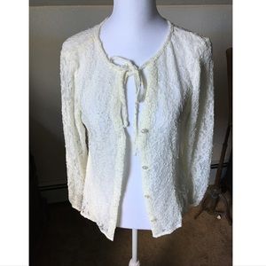 DKNY White Lace Long Sleeve Button Up Cardigan size Small